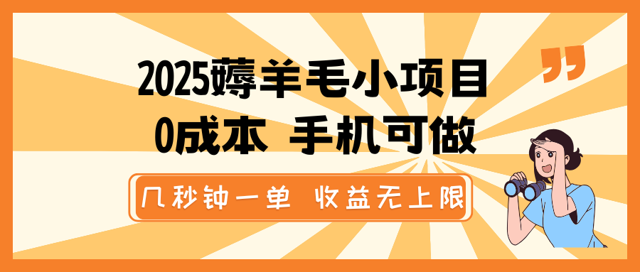 2025薅羊毛小项目，0成本 手机可做，几秒钟一单，收益无上限-鲲鹏云网创