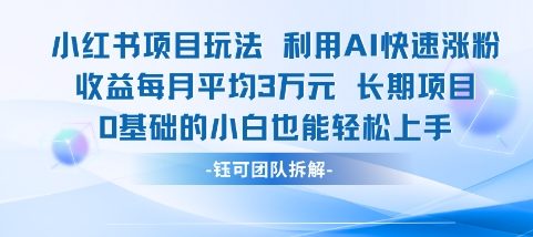 适合小白操作的小红书新项目，利用AI快速涨粉，收益每月平均1W+-鲲鹏云网创