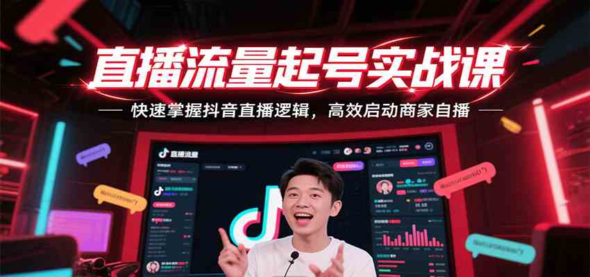 直播流量起号实战课，快速掌握抖音直播逻辑，高效启动商家自播-鲲鹏云网创