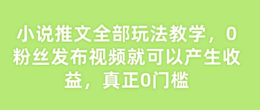 小说推文全部玩法教学，0粉丝发布视频就可以产生收益，真正0门槛-鲲鹏云网创