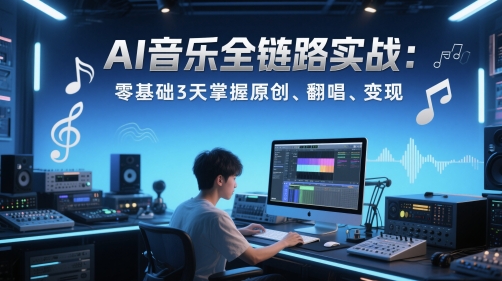 AI音乐全链路实战变现课：零基础3天掌握原创、翻唱、变现-鲲鹏云网创