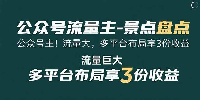 （15553期）公众号流量主-景点盘点 流量巨大 多平台布局享3份收益-鲲鹏云网创