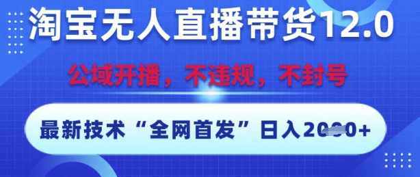 淘宝无人直播带货12.0，最新技术，不封号，不违规，操作简单，开播爆单，日入多张【揭秘】-鲲鹏云网创