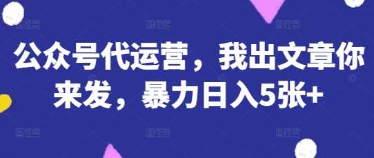 公众号代运营，我出文章你来发，暴力日入5张+【揭秘】-鲲鹏云网创