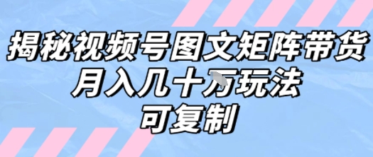 解密视频号图文矩阵带货，月入几个W的打法，可复制-鲲鹏云网创