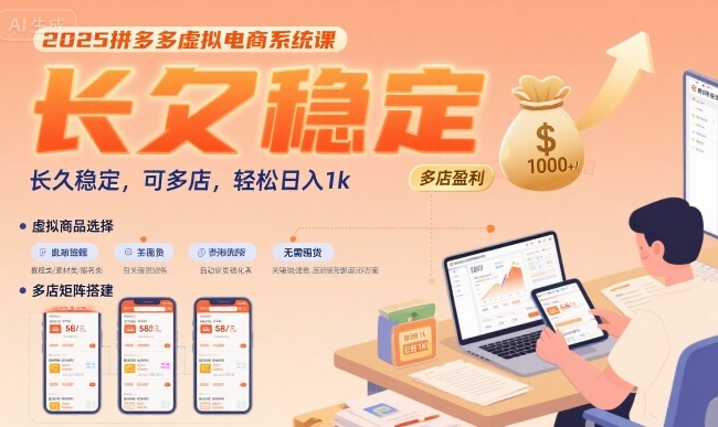 2025拼多多虚拟电商系统课，长久稳定，可多店，轻松日入1k-鲲鹏云网创