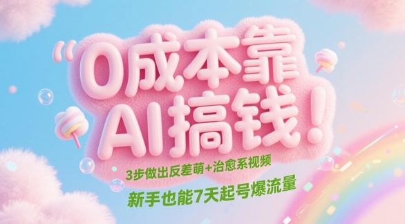 0成本靠AI搞钱！3步做出反差萌+治愈系视频，新手也能7天起号爆流量-鲲鹏云网创