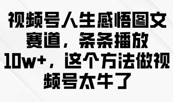 视频号人生感悟图文赛道，条条播放10w+，这个方法做视频号太牛了-鲲鹏云网创