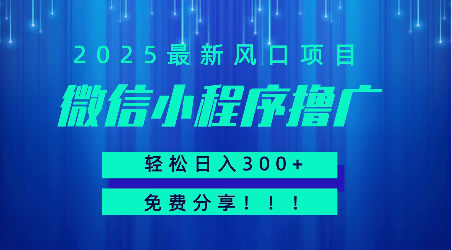 微信小程序撸广，最新风口项目，日入300+ 免费分享 可批量操作 小白可轻松上手！！-鲲鹏云网创