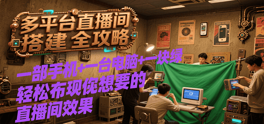 多平台直播间搭建全攻略，一部手机+一台电脑+一块绿布轻松实现你想要的直播间效果-鲲鹏云网创