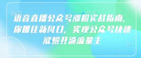 语音直播公众号涨粉实战指南，你抓住新风口，实现公众号快速涨粉开通流量主-鲲鹏云网创