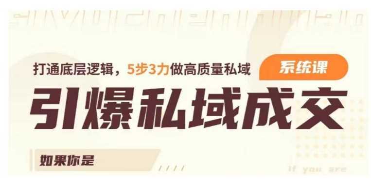 引爆私域成交力系统课，打通底层逻辑，5步3力做高质量私域-鲲鹏云网创
