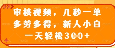 最新审核视频，几秒一单，多劳多得，新人小白一天轻松3张【揭秘】-鲲鹏云网创