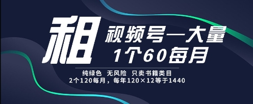 租视频号，一个60每月，2个120.纯绿色、无风险，常年租【揭秘】-鲲鹏云网创