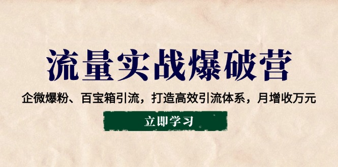 流量实战爆破营：企微爆粉、百宝箱引流，打造高效引流体系，月增收万元-鲲鹏云网创