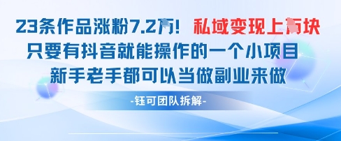 抖音私域项目23条作品涨粉7.2W，私域变现1W-鲲鹏云网创