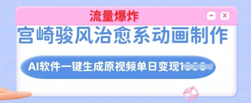 宫崎骏风治愈系动画制作，AI软件一键生成原创视频流量爆炸，单日变现多张，详细实操流程-鲲鹏云网创