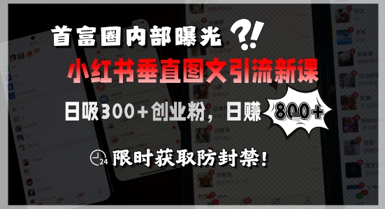 首富圈内部曝光小红书垂直图文引流新课，日吸300+创业粉，日入8张+，限时获取防封禁-鲲鹏云网创