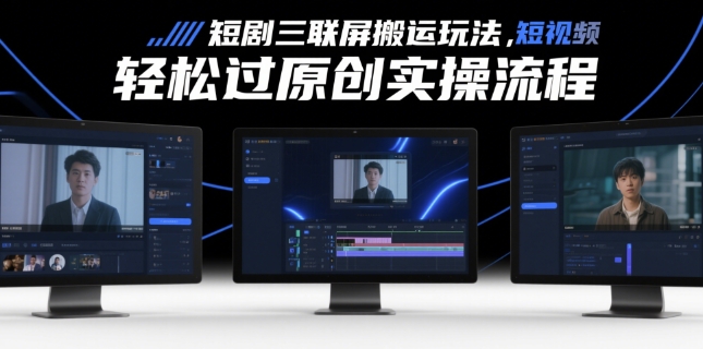 短剧三联屏搬运玩法，短剧搬运轻松过原创实操流程-鲲鹏云网创