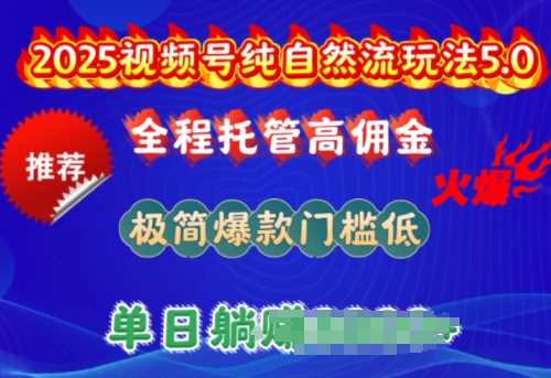 2025视频号纯自然流玩法5.0，全程托管高佣金，极简爆款门槛低，单日收益多张【揭秘】-鲲鹏云网创