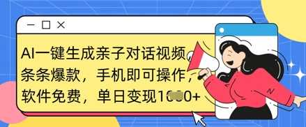 AI一键生成亲子对话视频，条条爆款，一部手机即可操作，单日变现数张-鲲鹏云网创