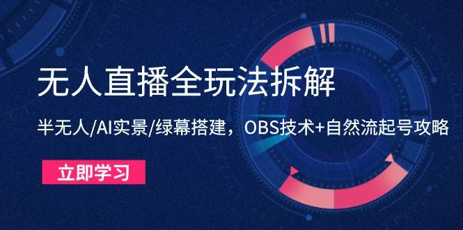 （14684期）无人直播全玩法拆解：半无人/AI实景/绿幕搭建，OBS技术+自然流起号攻略-鲲鹏云网创