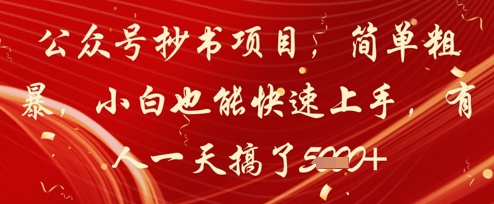 公众号抄书项目，简单粗暴，小白也能快速上手，有人一天搞了1k+-鲲鹏云网创