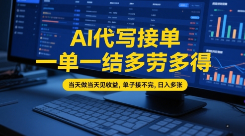 AI代写接单，一单一结多劳多得，当天做当天见收益，单子接不完，日入多张【全网最全实操课程】-鲲鹏云网创