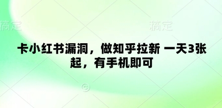 卡小红书漏洞，做知乎拉新 一天3张起，有手机即可-鲲鹏云网创