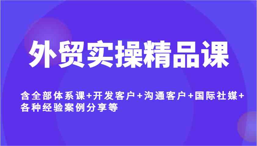 外贸实操精品课，含全部体系课+开发客户+沟通客户+国际社媒+各种经验案例分享等-鲲鹏云网创