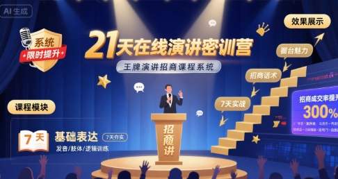 21天在线演讲密训营，王牌演讲招商课程系统-鲲鹏云网创
