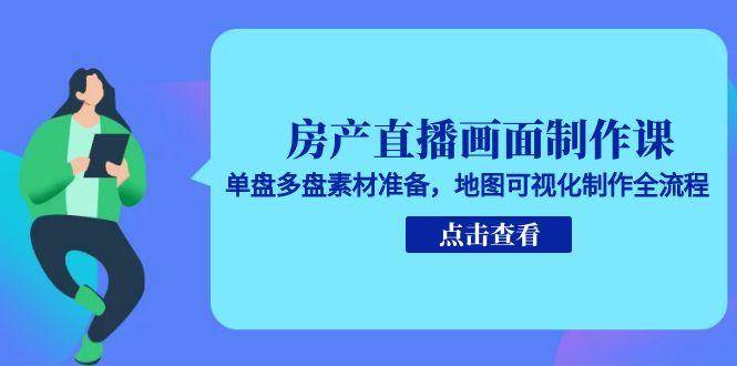 房产直播画面制作课，单盘多盘素材准备，地图可视化制作全流程-鲲鹏云网创