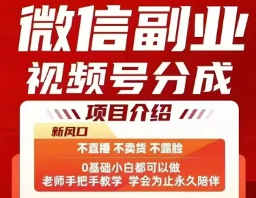 微信副业视频号分成，不直播 不卖货 不露脸，三五分钟即可完成一条作，每日收益几十、几张不等-鲲鹏云网创