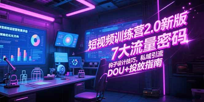 （15255期）短视频训练营2.0新版，7大流量密码/钩子设计技巧/私域引流/DOU+投放指南-鲲鹏云网创