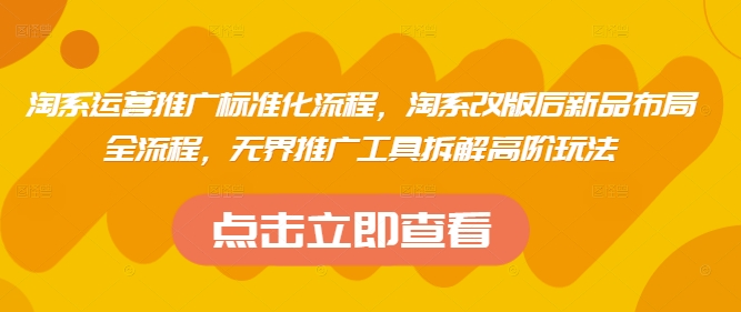 淘系运营推广标准化流程，淘系改版后新品布局全流程，无界推广工具拆解高阶玩法-鲲鹏云网创