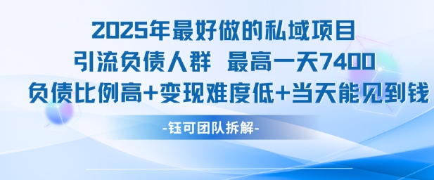 2025年最好做的私域项目，引流负债人群，最高一天变现7.4k，人群占比高，变现难度低，当天就能见到钱-鲲鹏云网创