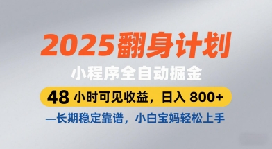 2025翻身计划，小程序全自动掘金，48小时可见收益，日入8张+，长期稳定靠谱，小白宝妈轻松上手【揭秘】-鲲鹏云网创