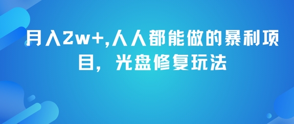 月入2w+，人人都能做的暴利项目，光盘修复玩法-鲲鹏云网创