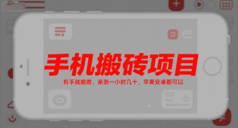 手机搬砖项目，有手就能做，亲测一小时几十，苹果安卓都可以-鲲鹏云网创