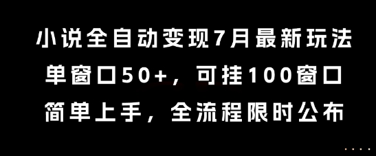 小说全自动变现7月玩法，单窗口50+，可挂100窗口，简单上手，全流程限时公布【揭秘】-鲲鹏云网创