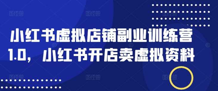 小红书虚拟店铺副业训练营1.0，小红书开店卖虚拟资料-鲲鹏云网创