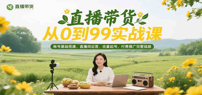 直播带货从0到99实战课，账号基础搭建，直播间运营，流量起号，付费推广完整链路-鲲鹏云网创