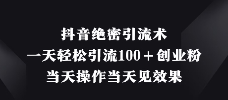 抖音绝密引流术，一天轻松引流100+创业粉，当天操作当天见效果-鲲鹏云网创