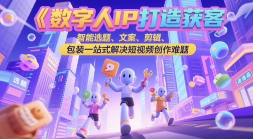 数字人IP打造获客变现实操课，智能选题、文案、剪辑、包装一站式解决短视频创作难题-鲲鹏云网创