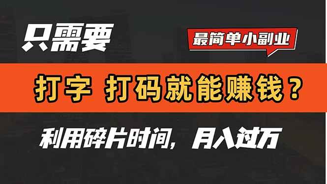 （14673期）只需要打字，打码，就能赚钱？简单的赚钱小副业，利用碎片时间，月入过万-鲲鹏云网创