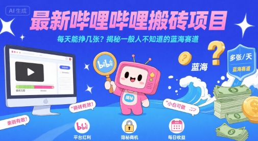 最新哔哩哔哩上B站搬砖项目，每天能挣几张？揭秘一般人不知道的蓝海赛道-鲲鹏云网创