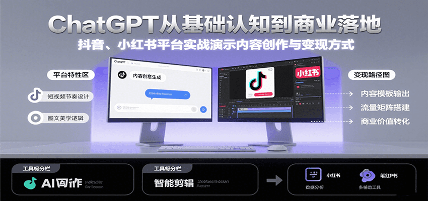 ChatGPT从基础认知到商业落地，实战演示抖音、小红书等平台的内容创作与变现-鲲鹏云网创