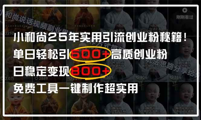 （14436期）小和尚2025年实用引流秘籍！单日轻松引500+高质量创业粉，日变现800+，…-鲲鹏云网创