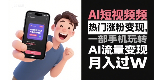 AI短视频热门涨粉变现，一部手机玩转AI流量变现，月入过W-鲲鹏云网创