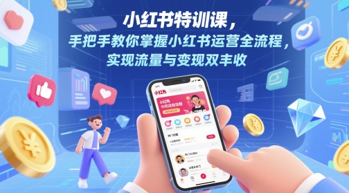 小红书特训课，手把手教你掌握小红书运营全流程，实现流量与变现双丰收-鲲鹏云网创
